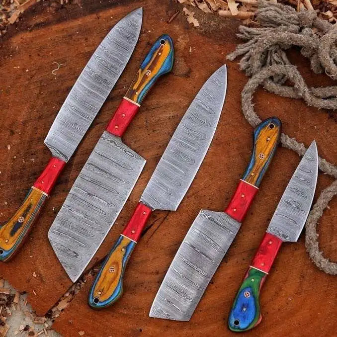 Custom Handmade 5-Piece Damascus Steel Chef Knife Set 2