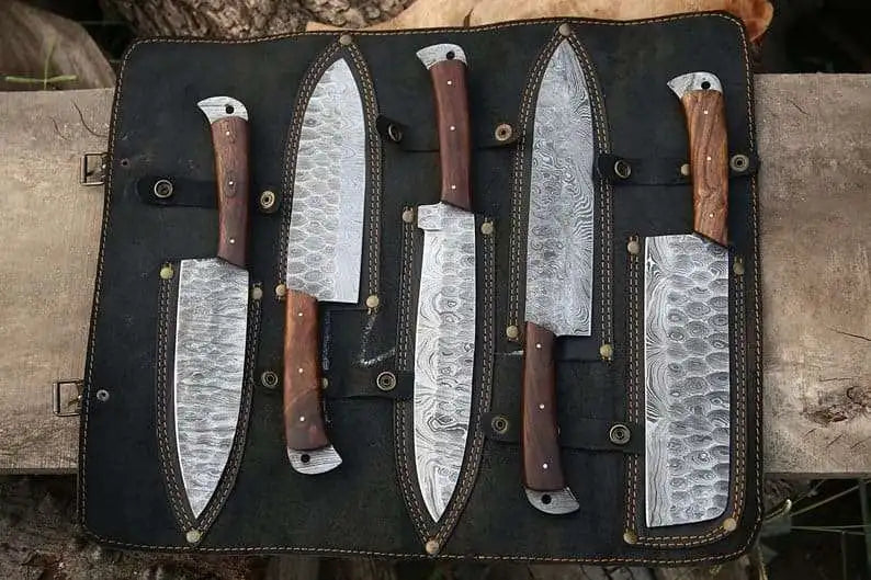 Custom Handmade 5-Piece Damascus Steel Chef Set 1