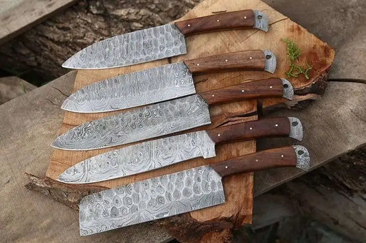 Custom Handmade 5-Piece Damascus Steel Chef Set