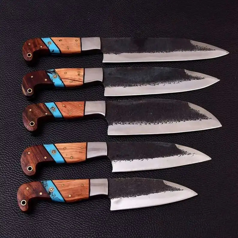 Custom Made 5-Piece Carbon Steel Chef Knife Set 1