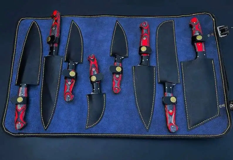 Custom Made 8-Piece Damascus Blade Chef Knife Set 2