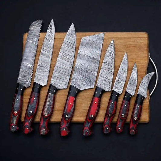 Custom Made 8-Piece Damascus Blade Chef Knife Set