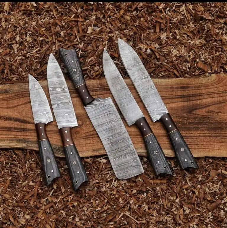 Custom Made Damascus Blade 5-Piece Chef Knife Set