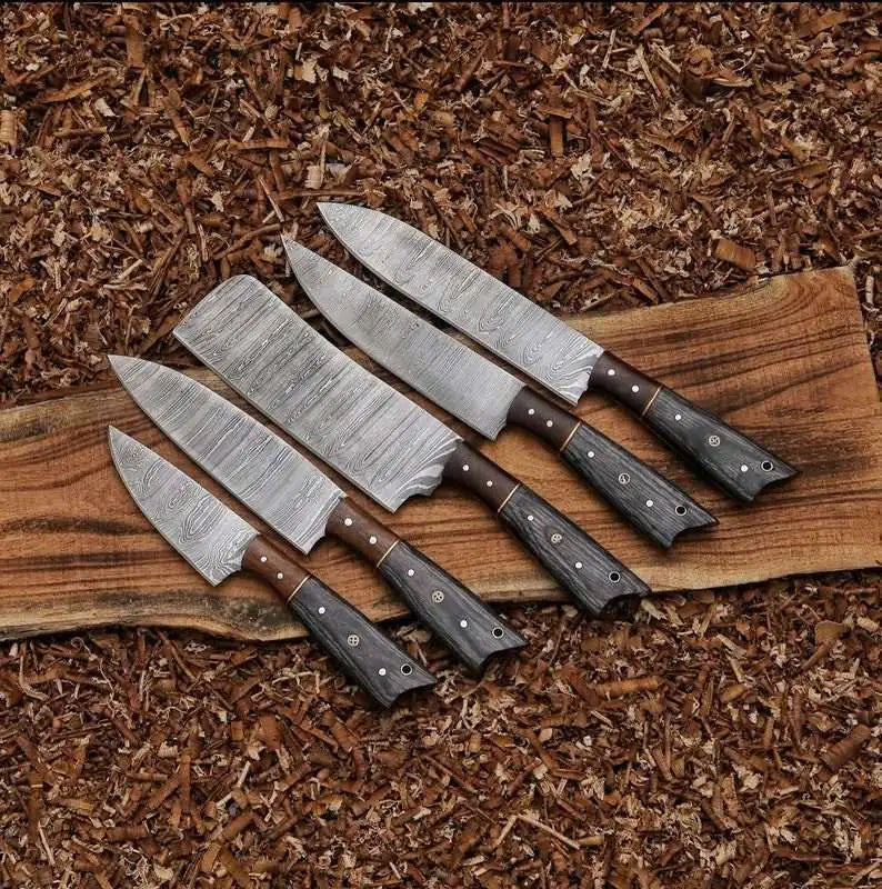 Custom Made Damascus Blade 5-Piece Chef Knife Set 1