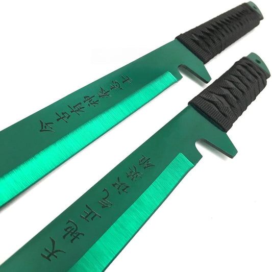 68.58cm & 45.72cm Green Samurai Machete Sword Set