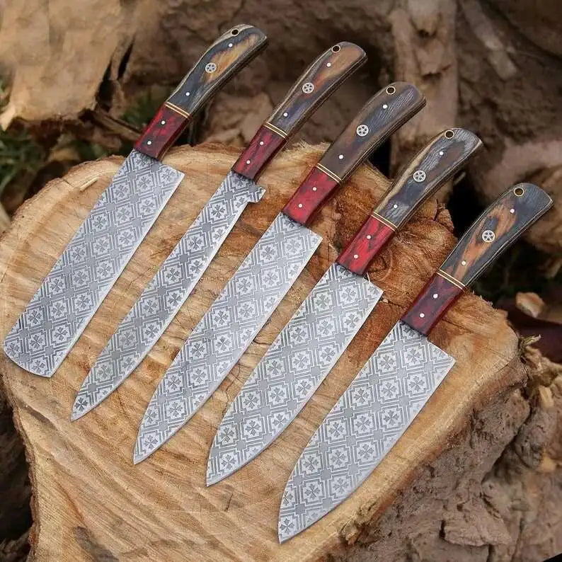 Hand Forged Handmade Carbon Steel Full Tang Knife Set
