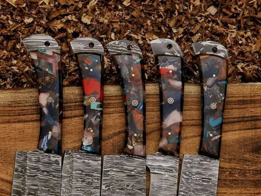 Handmade Damascus Steel Chef Knife Set with Leather Sheath 1