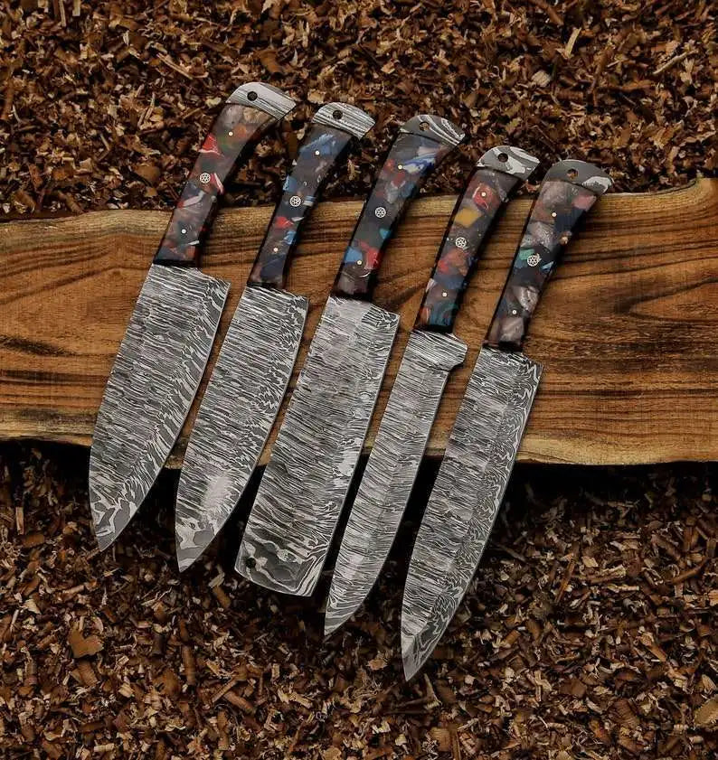 Handmade Damascus Steel Chef Knife Set with Leather Sheath 2