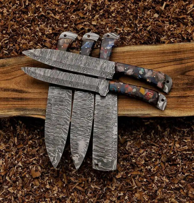 Handmade Damascus Steel Chef Knife Set with Leather Sheath 3