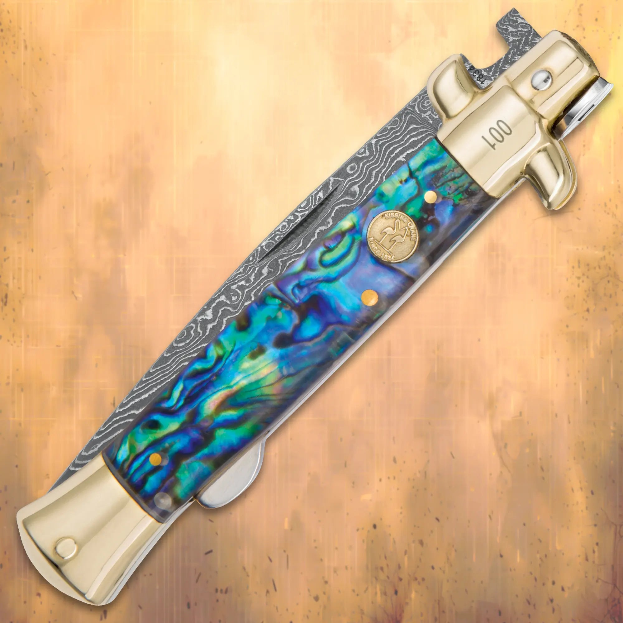 Kissing Crane Abalone Damascus Stiletto Knife 1