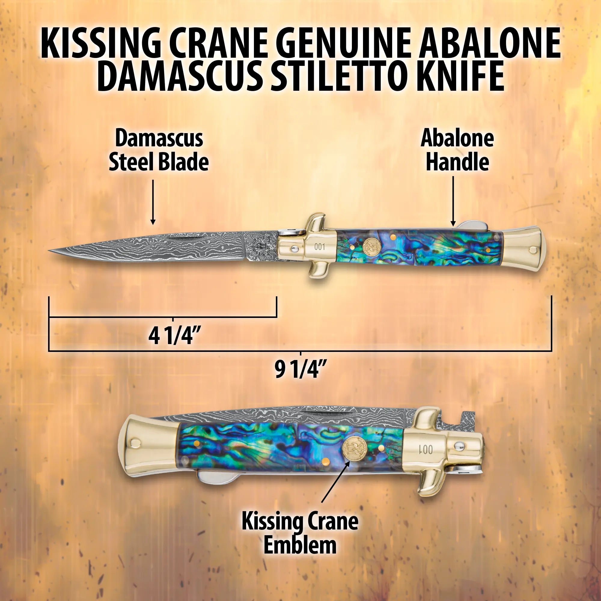 Kissing Crane Abalone Damascus Stiletto Knife 2