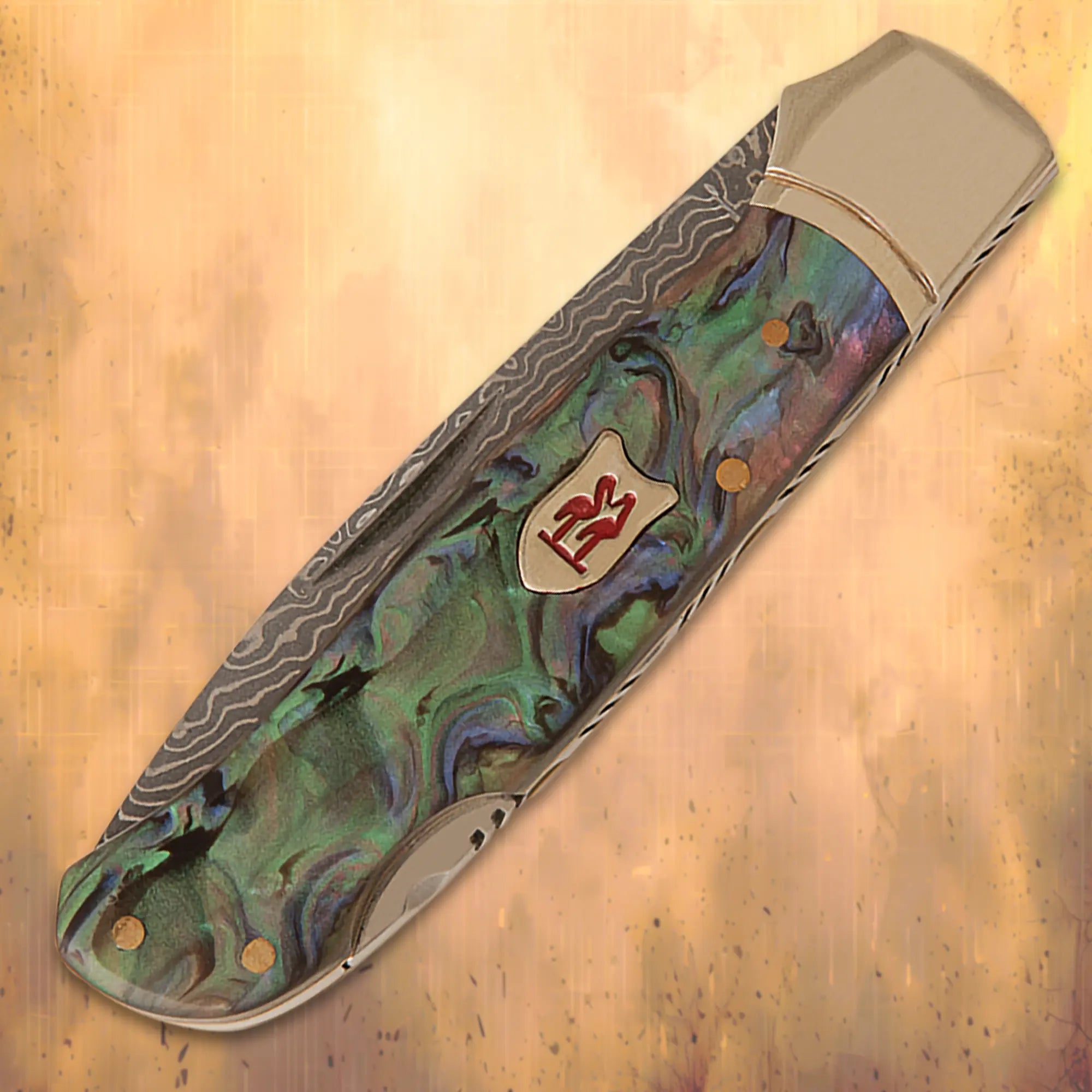 Kissing Crane Limited Edition Abalone Damascus Lockback Pocket Knife 1