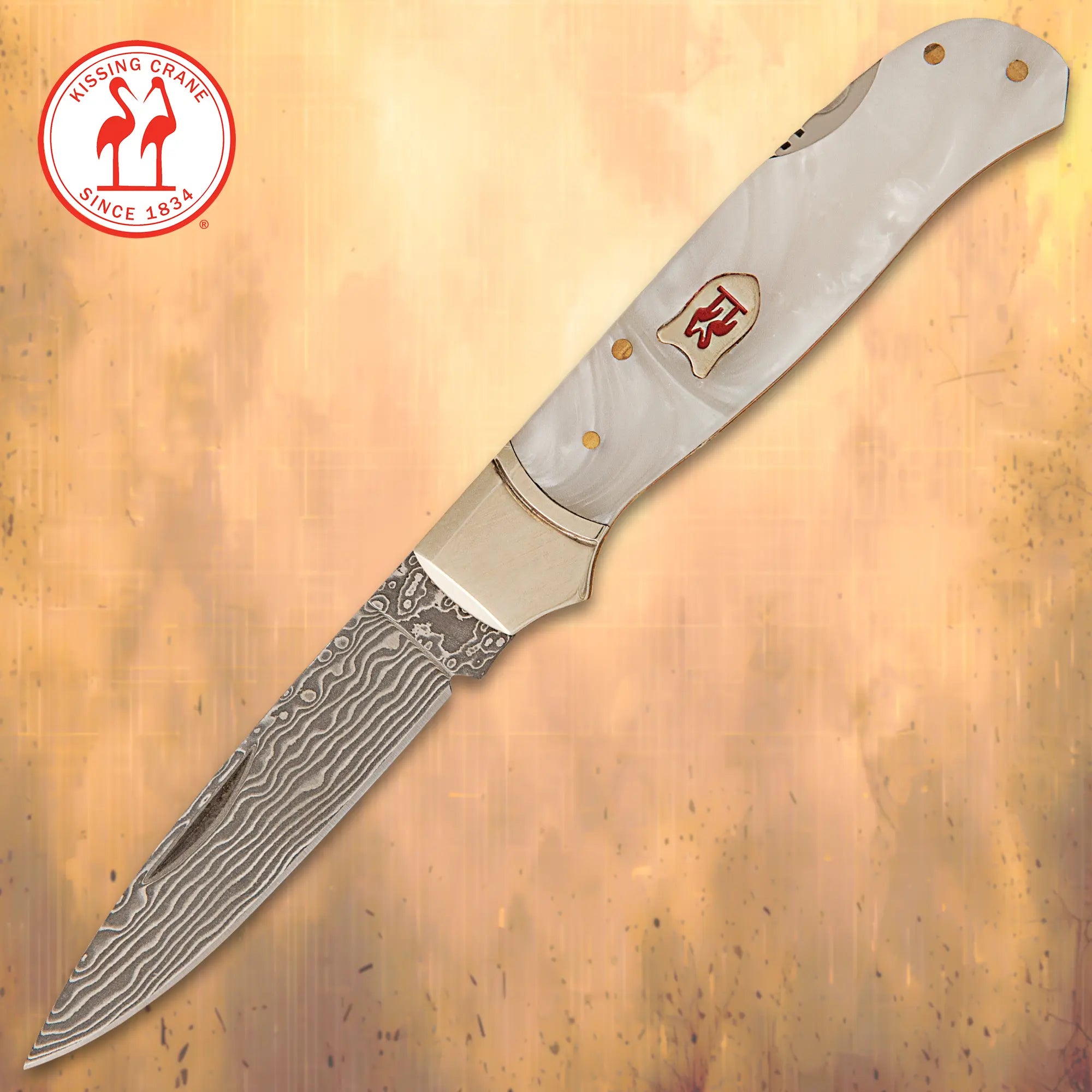 Kissing Crane Limited Pearl Damascus Lockback