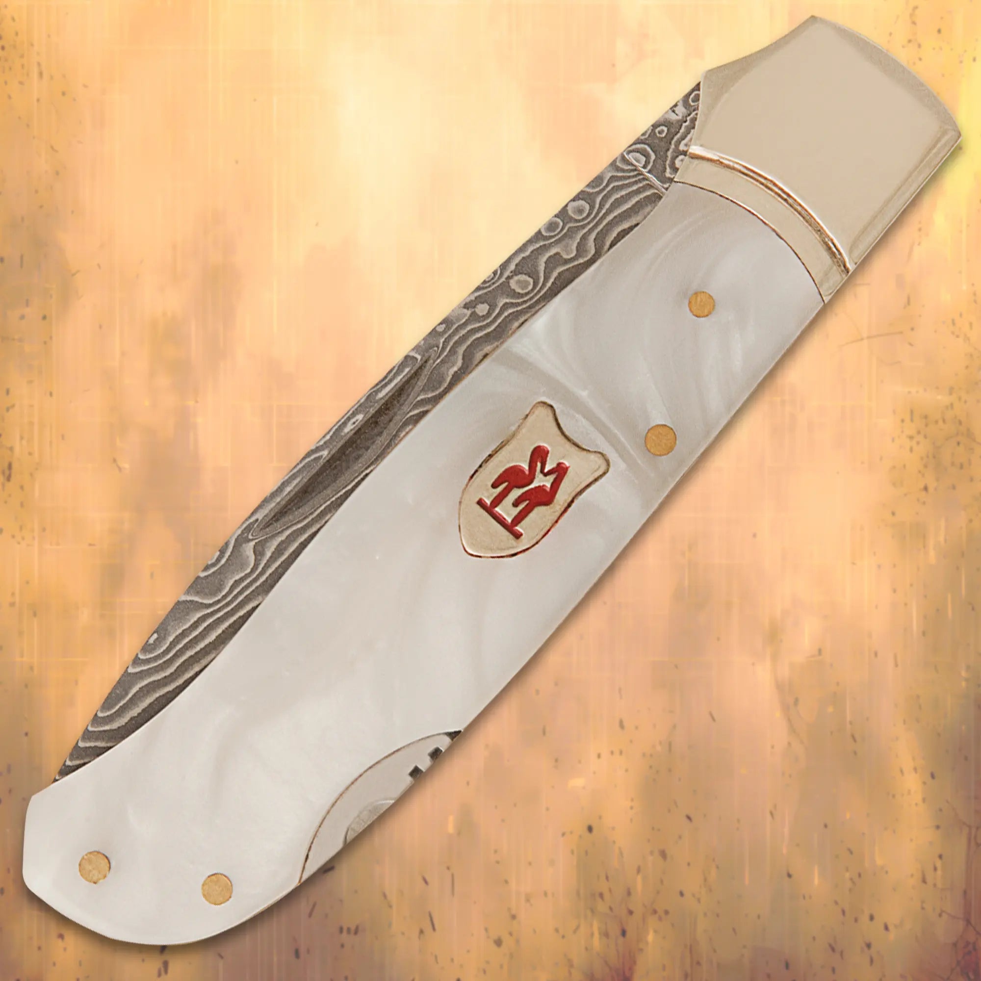 Kissing Crane Limited Pearl Damascus Lockback 1