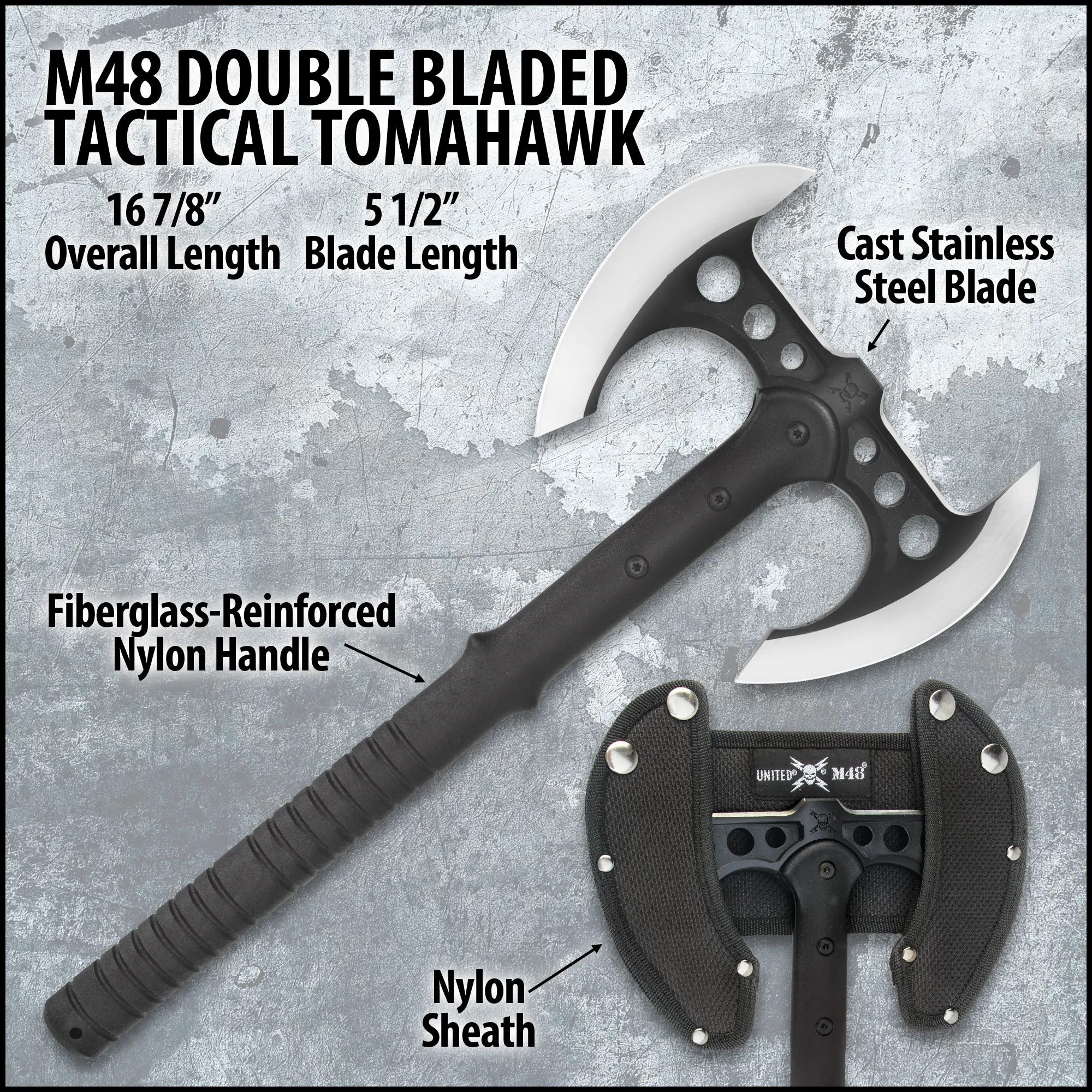M48 Double Blade Tactical Tomahawk w/ Nylon Sheath 2