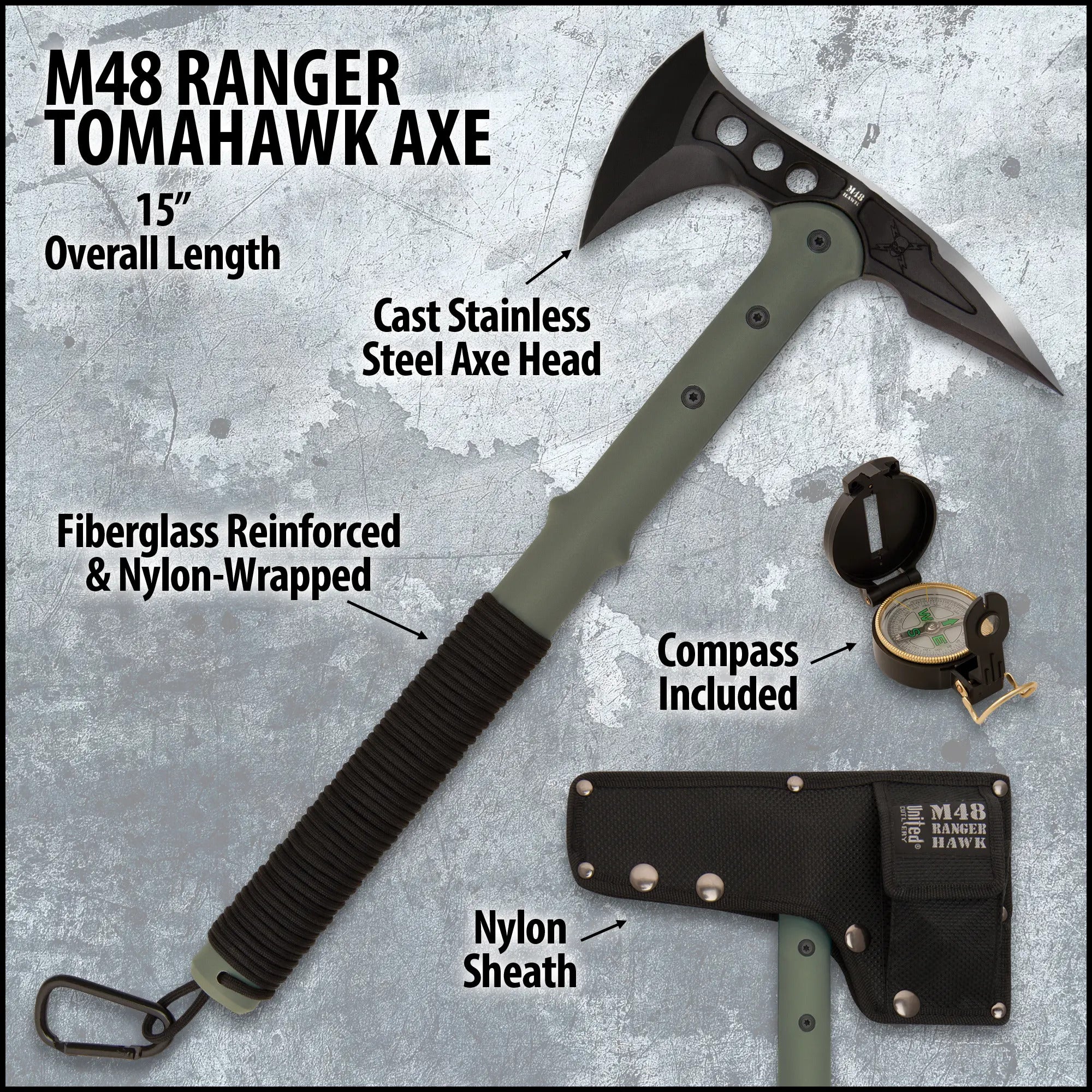M48 Ranger Tomahawk Axe – 38.1cm Overall, 20.32cm Head w/ Compass 2