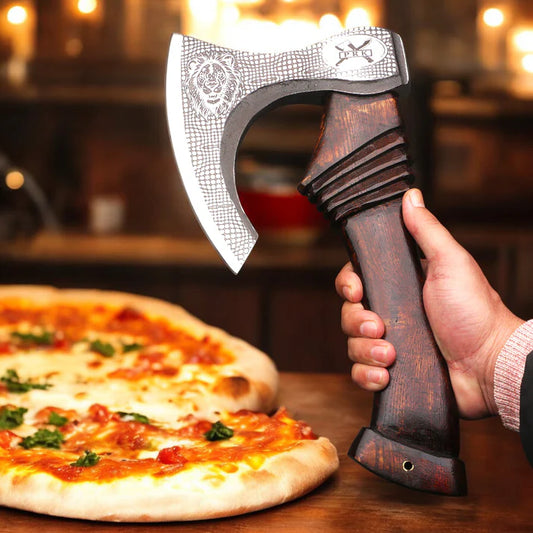 Professional Handmade Pizza Cutter – Carbon Steel, Lion Etched Design 1