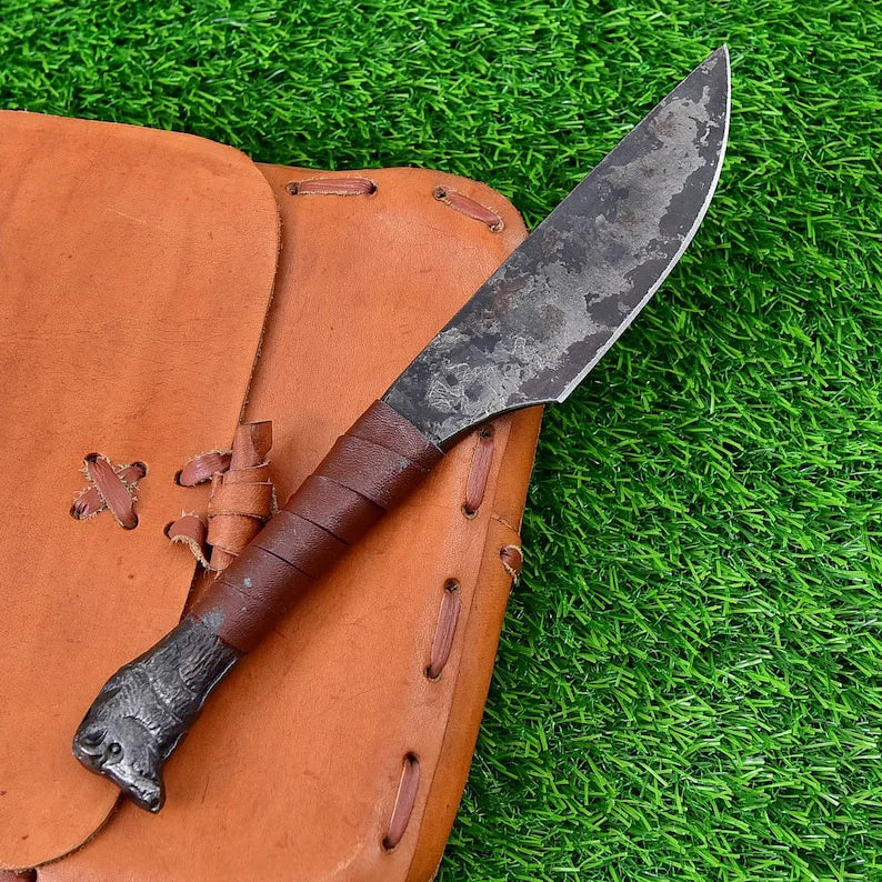 RA-207 Hand Forged Viking Seax with Raven Head Hilt 2