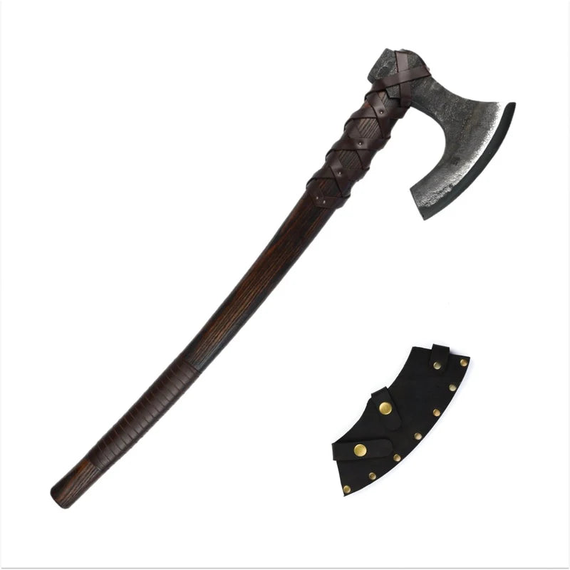 Ragnar Lodbrok Viking Long Axe with Carved Handle 13