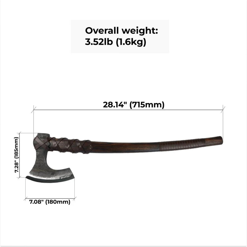 Ragnar Lodbrok Viking Long Axe with Carved Handle 3