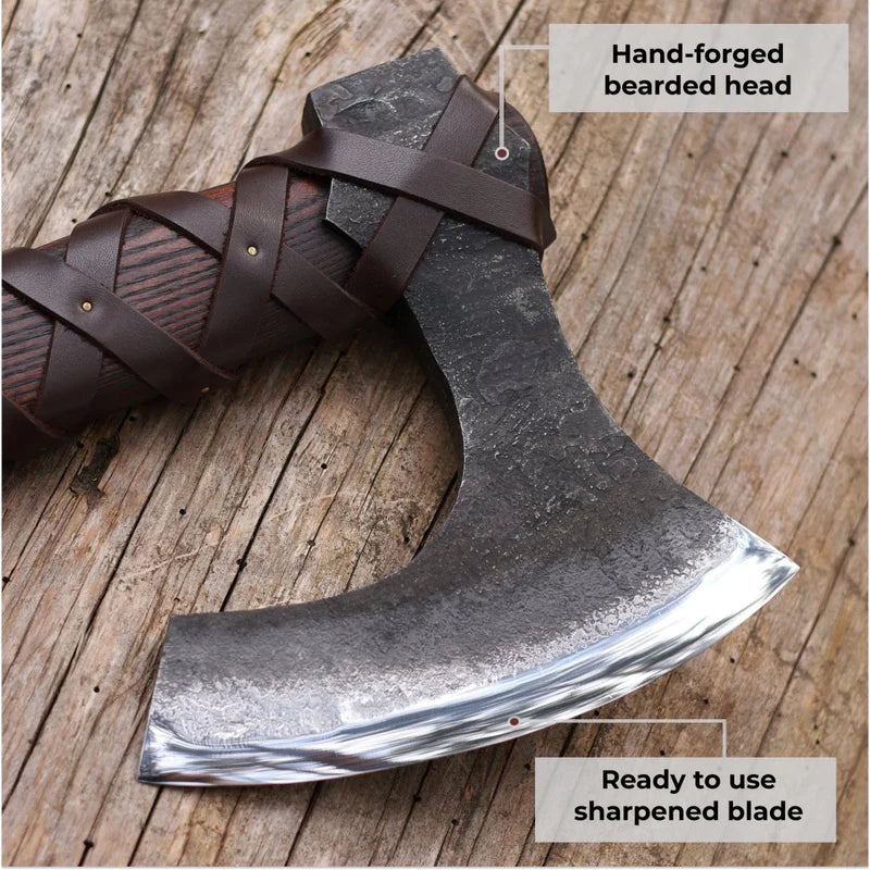 Ragnar Lodbrok Viking Long Axe with Carved Handle 4