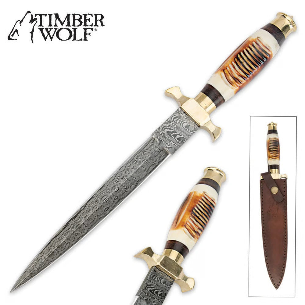 Timber Wolf Elite Damascus Bone Dagger