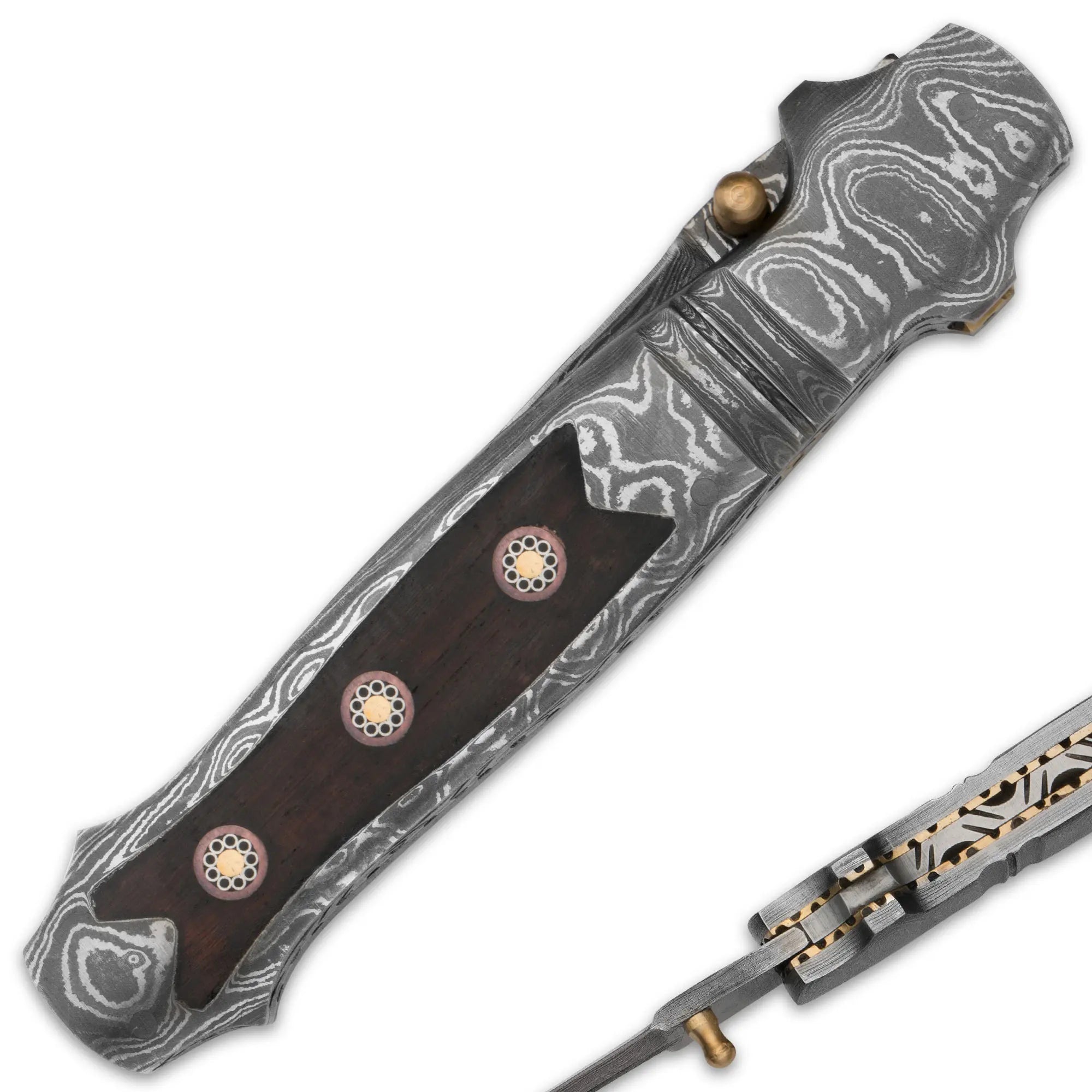 Timber Wolf Mosaic Damascus Stiletto Knife 1