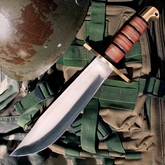 USMC Jungle Bowie Knife – Stacked Leather Handle, 35.56cm Overall 1